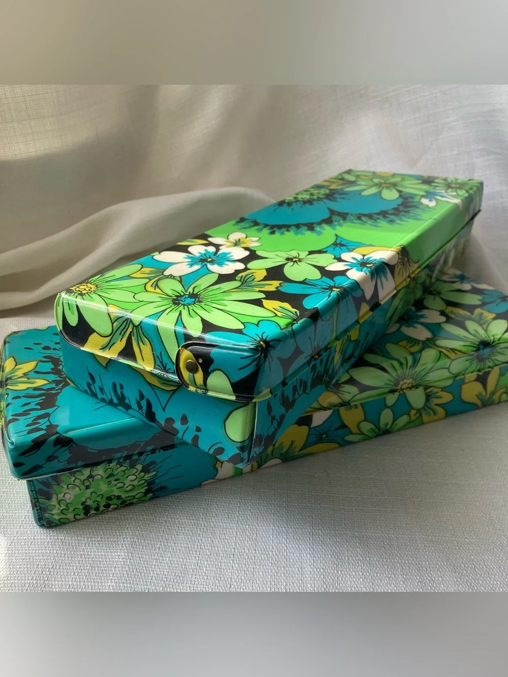 Pair of Vintage Flower Power Vinyl Stationery Boxes!
